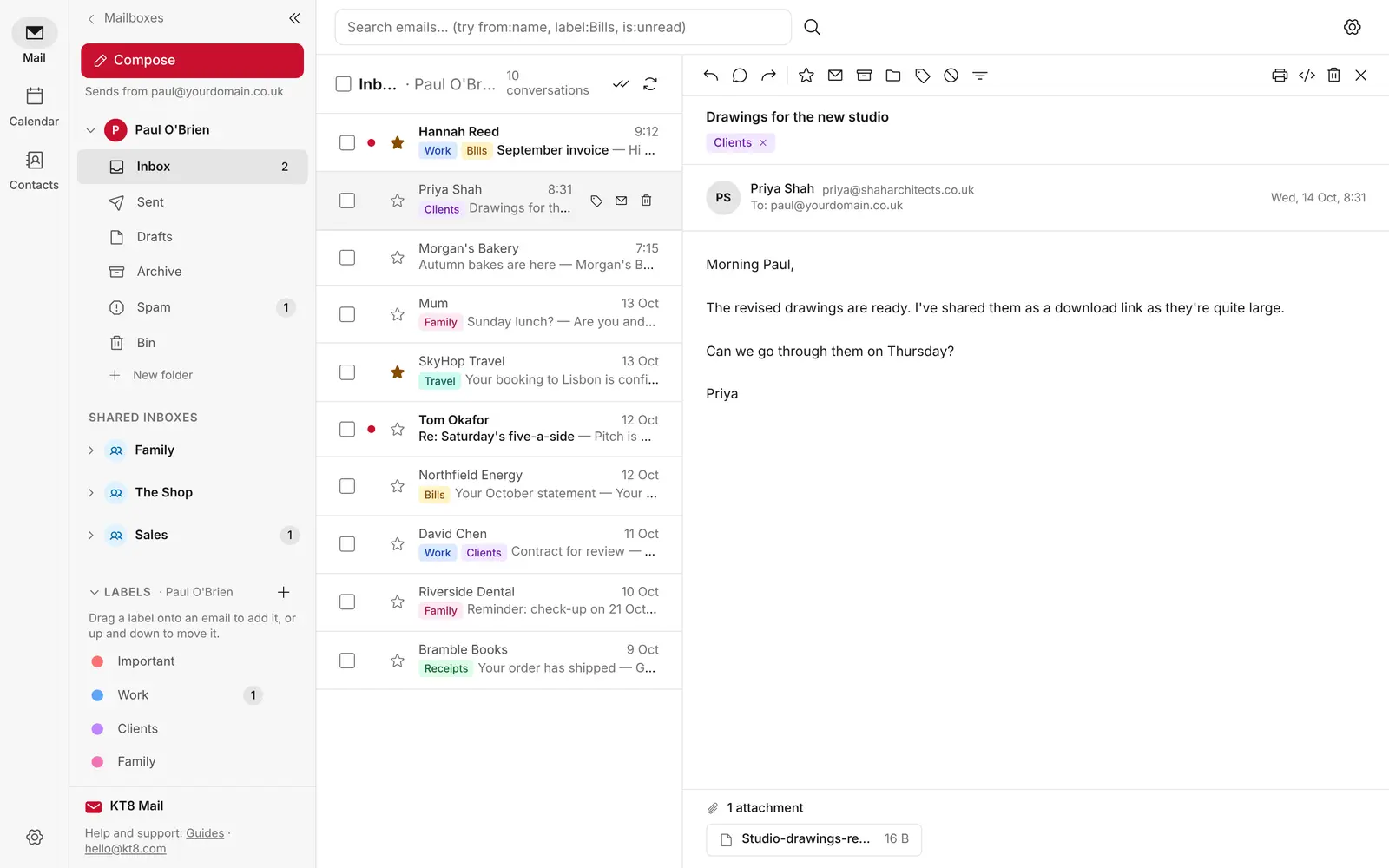 Reading an email with its label and a large attachment