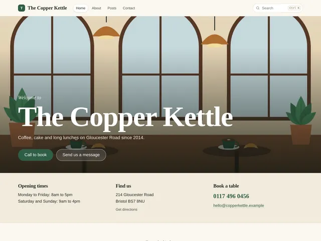 The Hospitality theme on a blog’s home page