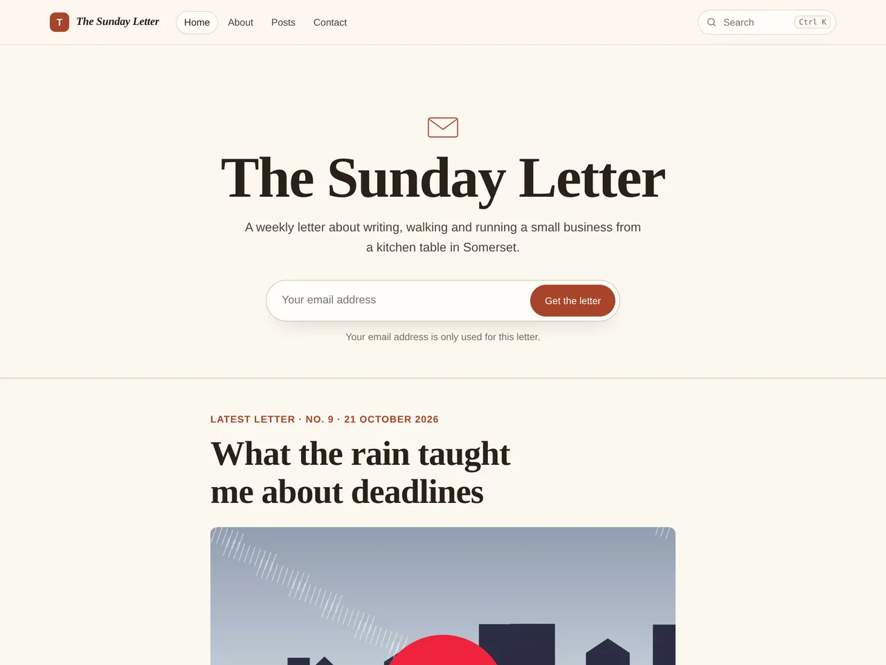 The Sunday Letter, an example blog using the Letter theme, on a computer
