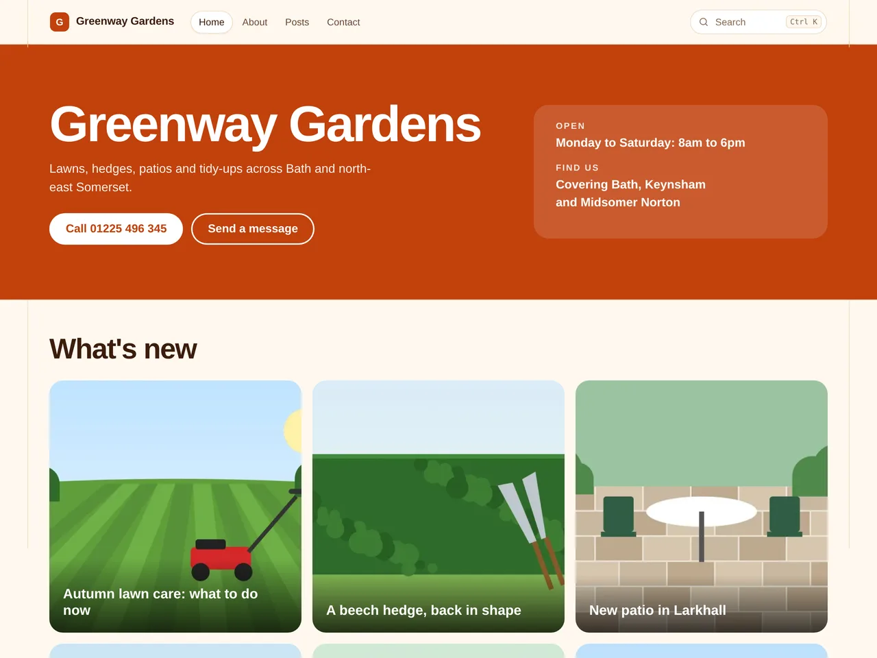 Greenway Gardens, an example blog using the Local theme, on a computer