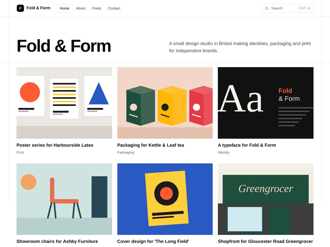Fold & Form, an example blog using the Studio theme, on a computer