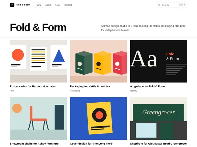 Fold & Form, an example blog using the Studio theme